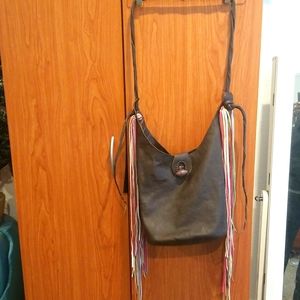 Bohemian soft leather side fringe tote bag